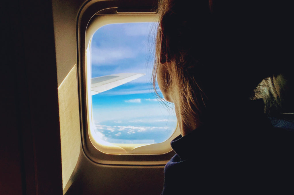 A woman inside a plane