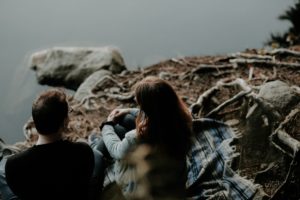 Two people talking